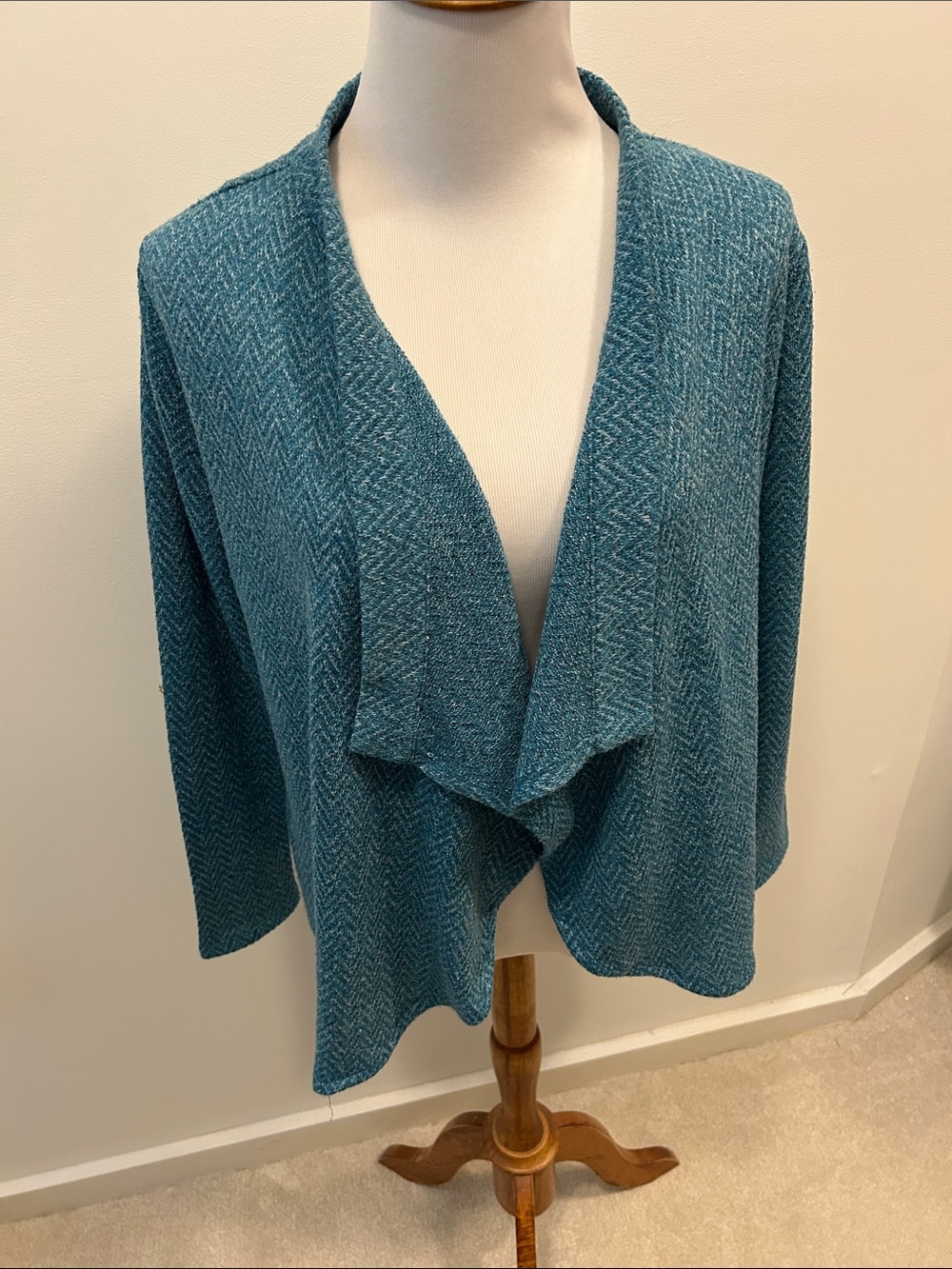 Karl Lagerfeld Women’s Teal Open Draped Cardigan Sweater/Jacket